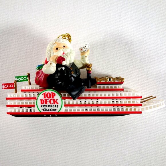 Vintage 1996 Enesco Decked Out For Christmas Santa Riverboat Casino Ornament - Picture 2 of 8